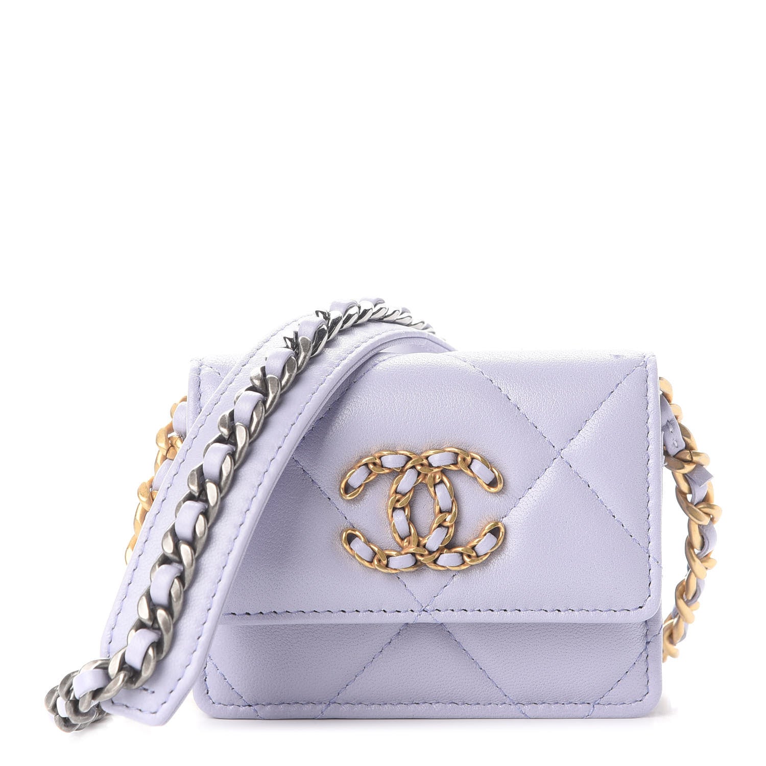 Chanel Lambskin Quilted Chanel 19 Flap Card Holder With Chain Light Purple 1 of 9