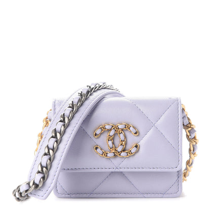Chanel Lambskin Quilted Chanel 19 Flap Card Holder With Chain Light Purple 1 of 9