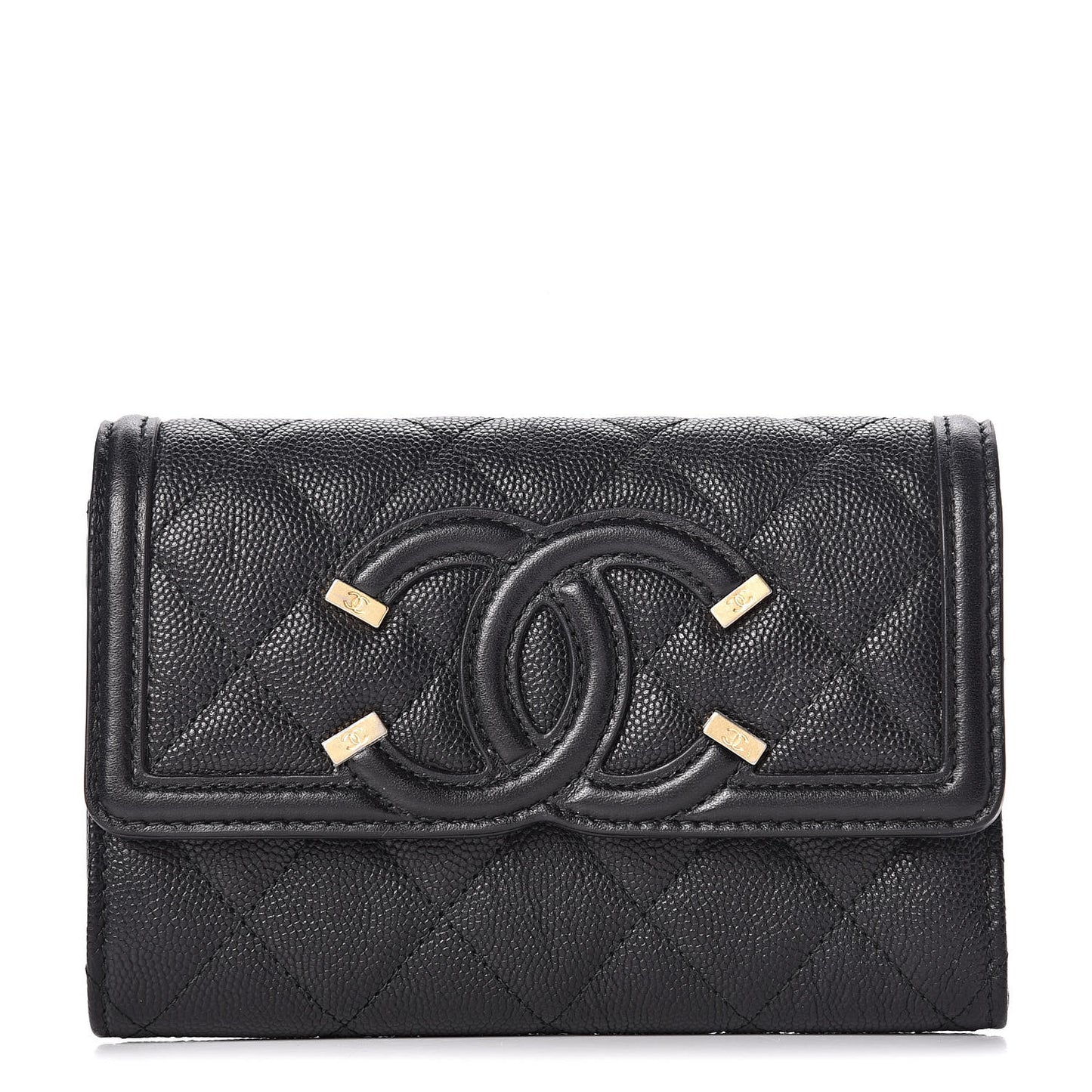Caviar Quilted Medium Filigree Flap Wallet Black