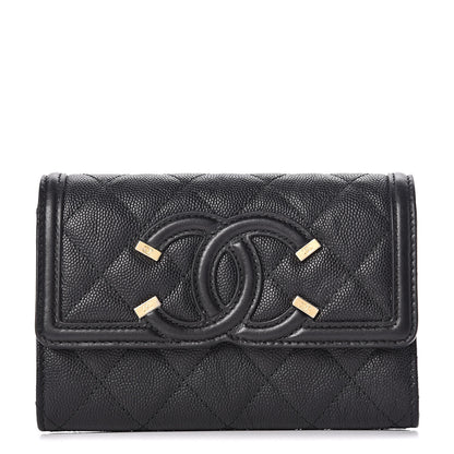 Chanel Caviar Quilted Medium Filigree Flap Wallet Black 1 of 9
