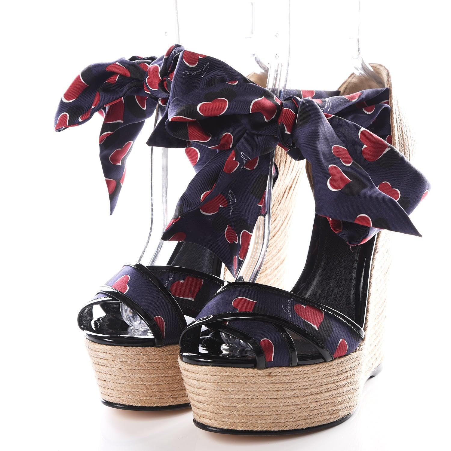Gucci Satin Heartbeat Carolina Platform Wedges 38.5 Blue 2 of 7