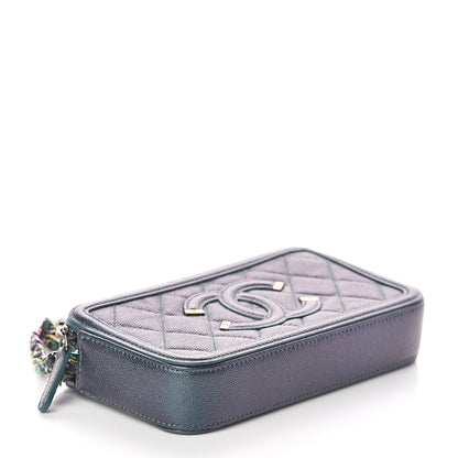 Chanel Iridescent Caviar Quilted CC Filigree Clutch With Chain Dark Turquoise 4 of 12