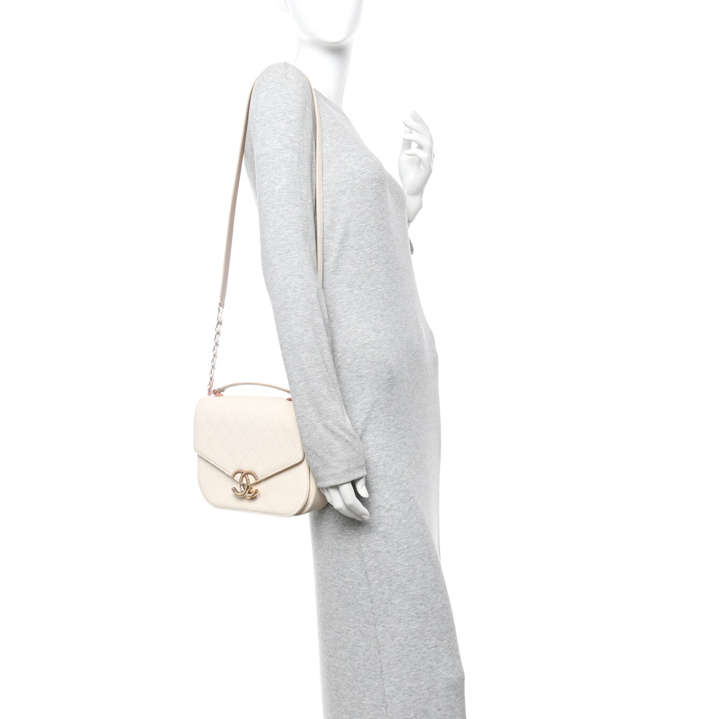 Grained Calfskin Quilted Small Cuba Top Handle Flap White