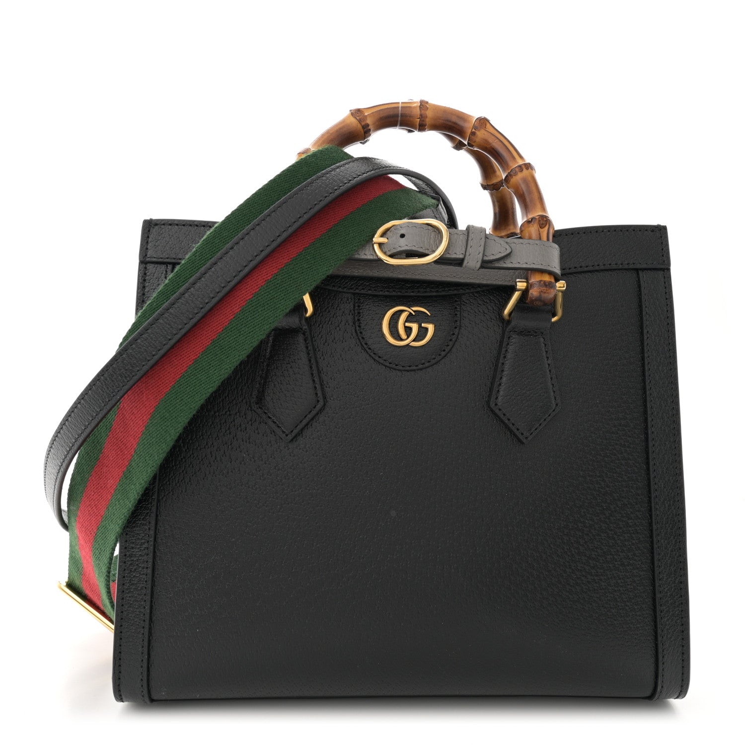 Gucci Textured Dollar Calfskin Web Small Diana Tote Bag Black Dusty Grey 1 of 10