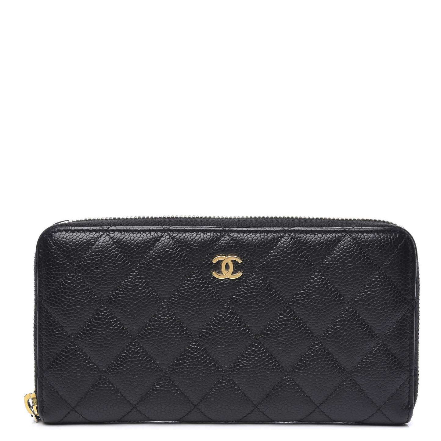 Caviar Quilted Large Gusset Zip Around Wallet Black