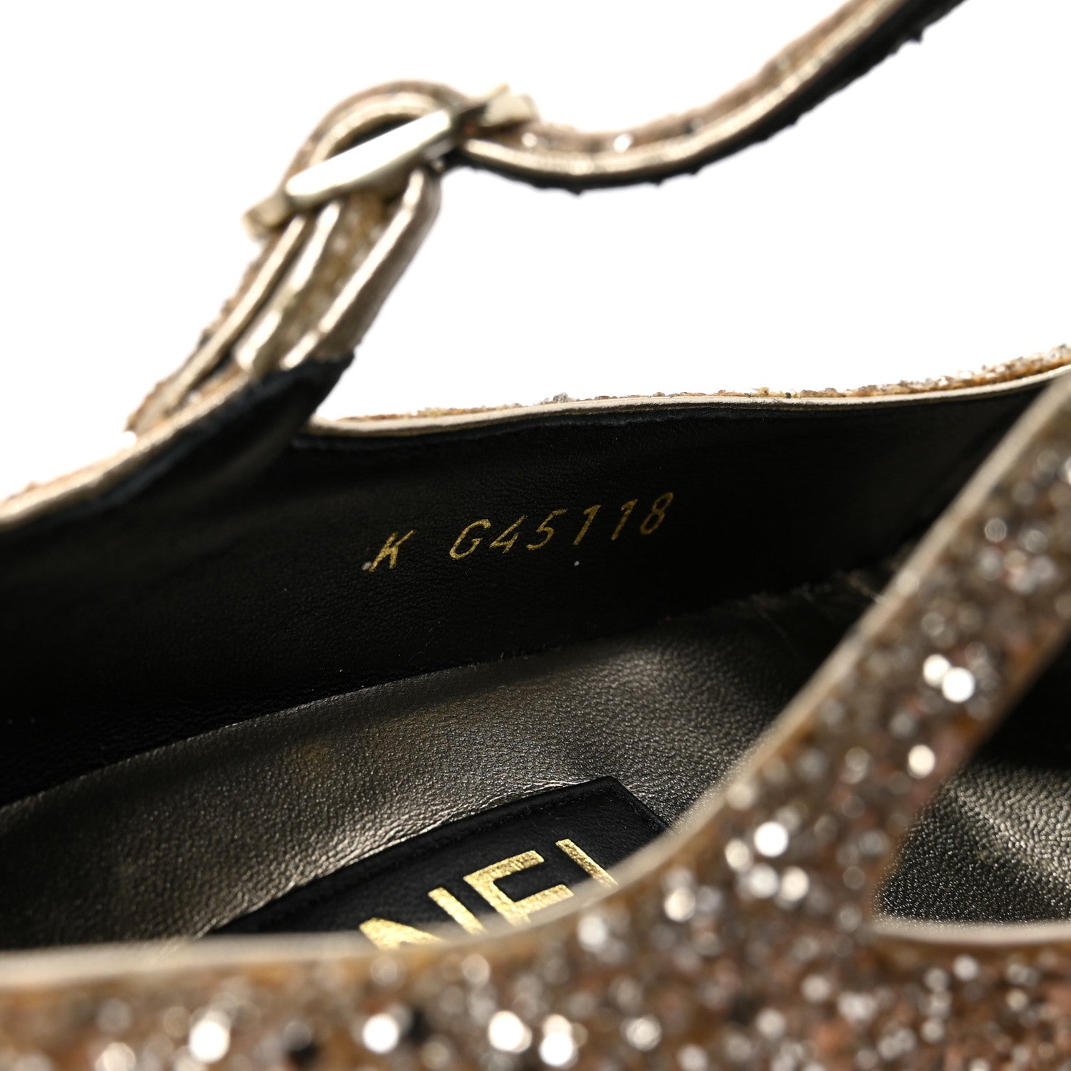Chanel Glitter Lambskin Cap Toe CC Mary Jane Pumps 40 Light Gold Black 9 of 9