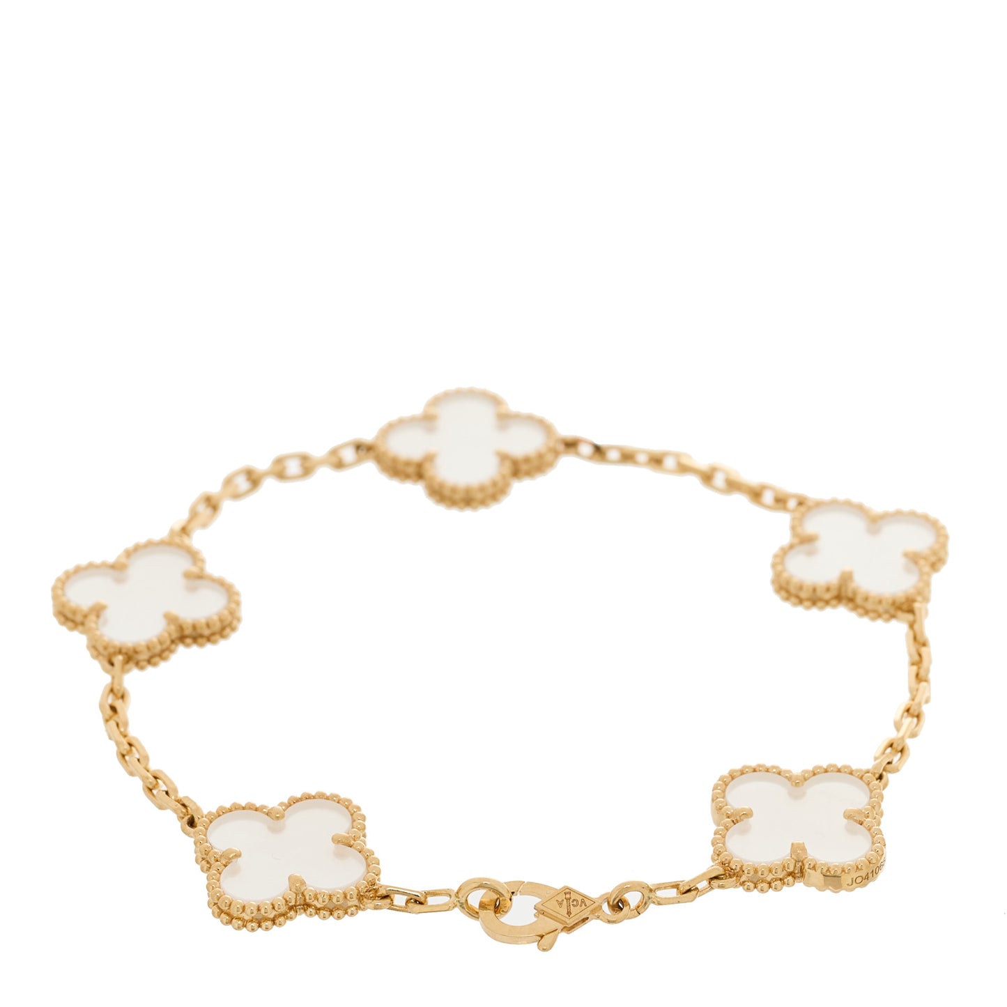 18K Yellow Gold Rock Crystal 5 Motifs Vintage Alhambra Bracelet