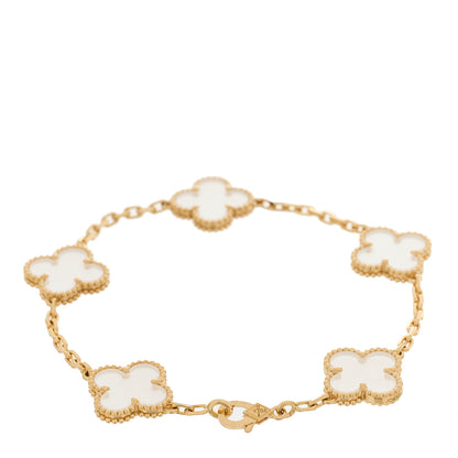 Van Cleef & Arpels 18K Yellow Gold Rock Crystal 5 Motifs Vintage Alhambra Bracelet 4 of 9