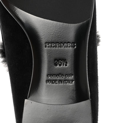 Hermes Mink Fur Suede Goatskin Paris Loafers 36.5 Black 8 of 9