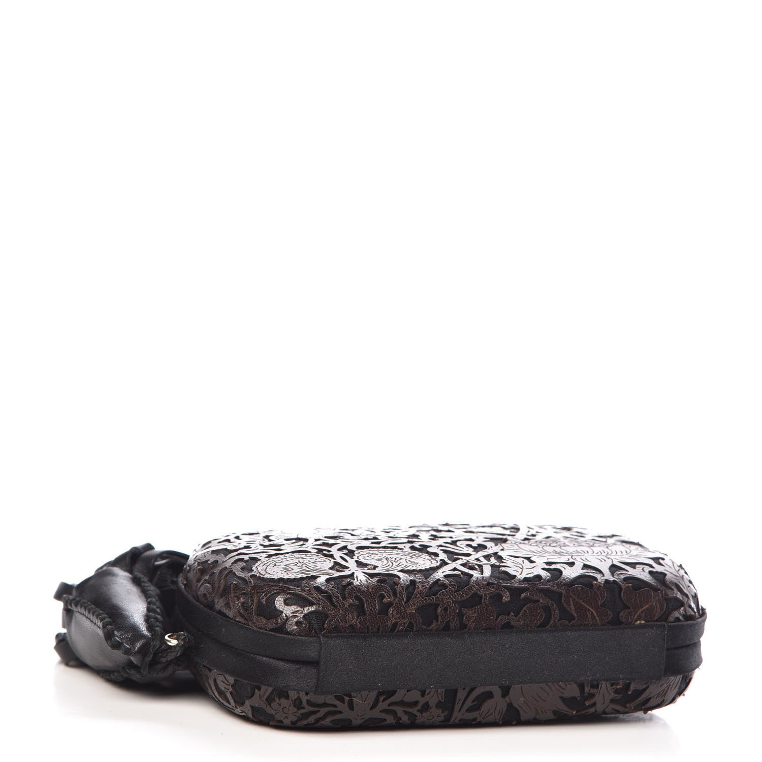 Bottega Veneta Satin Calfskin Floral Lace Tassel Knot Clutch Brown 4 of 8