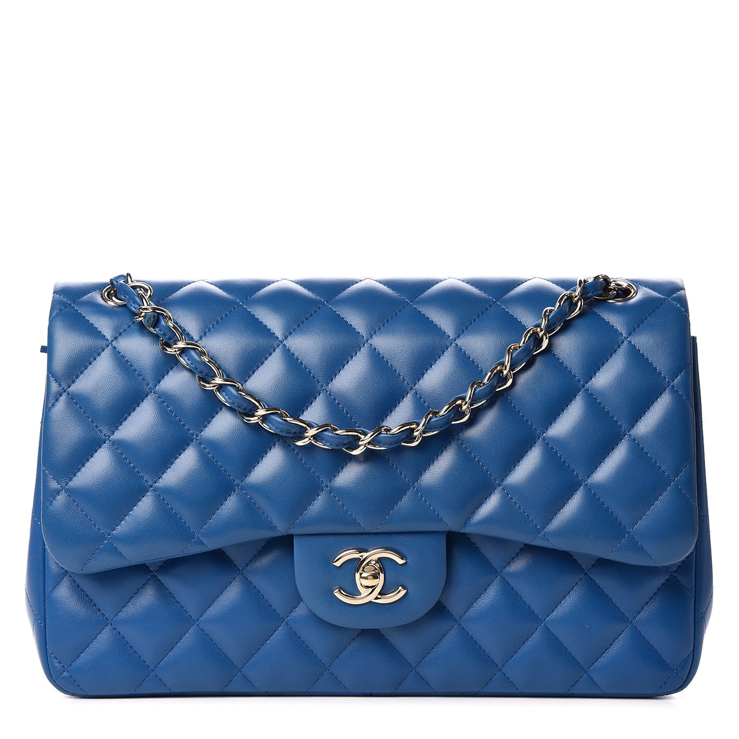 Lambskin Quilted Jumbo Double Flap Blue