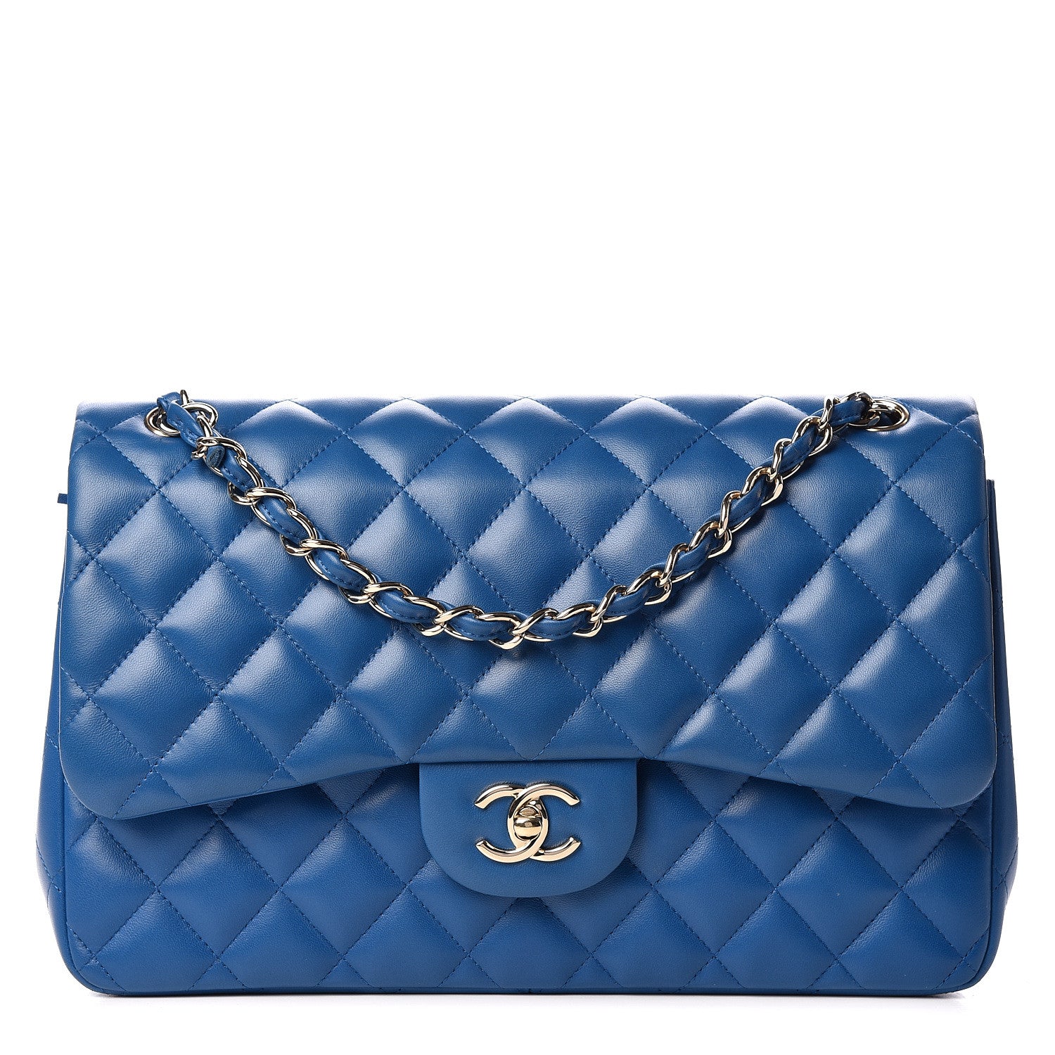 Chanel Lambskin Quilted Jumbo Double Flap Blue 1 of 13