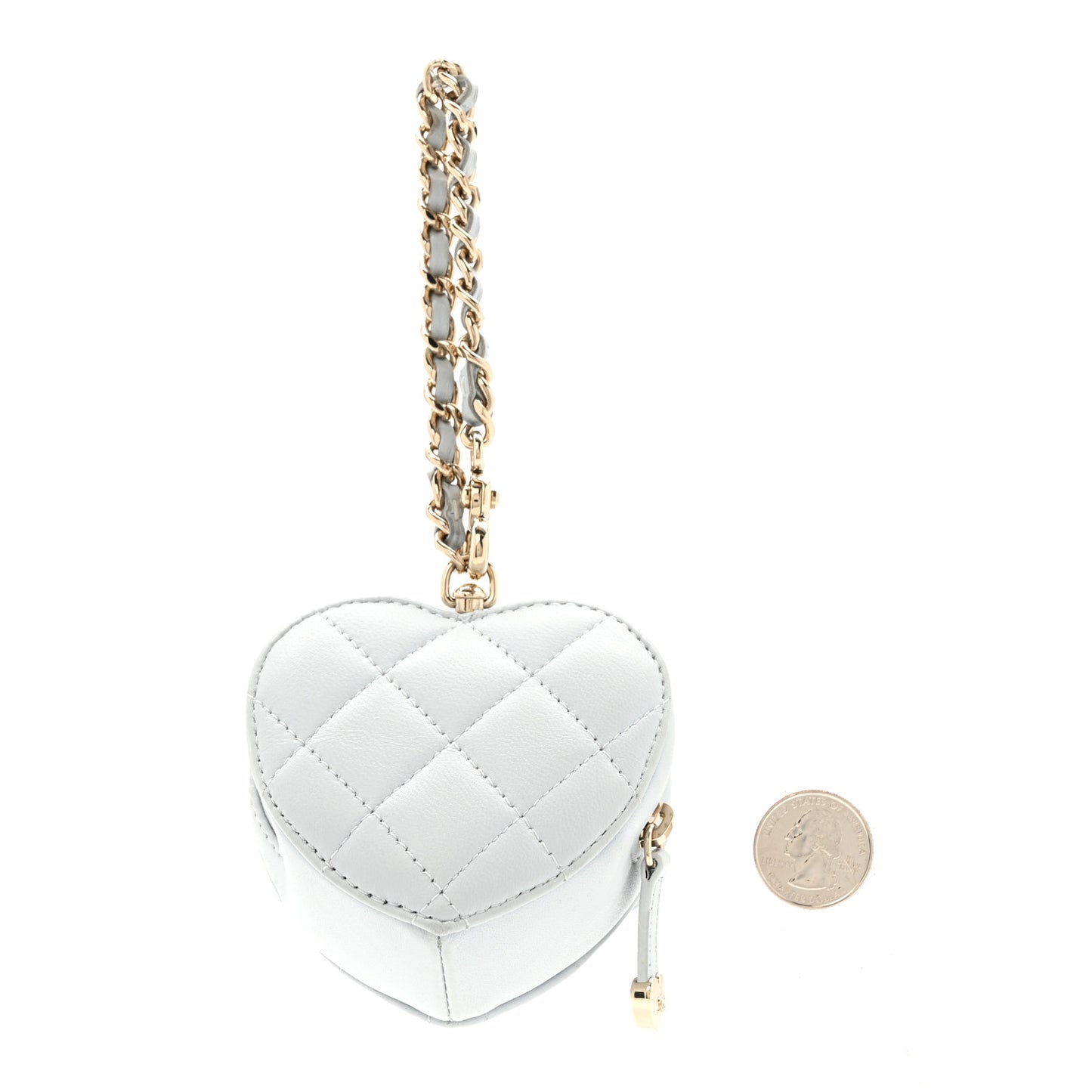 Lambskin Quilted CC In Love Mini Heart Bag Charm  Light Blue