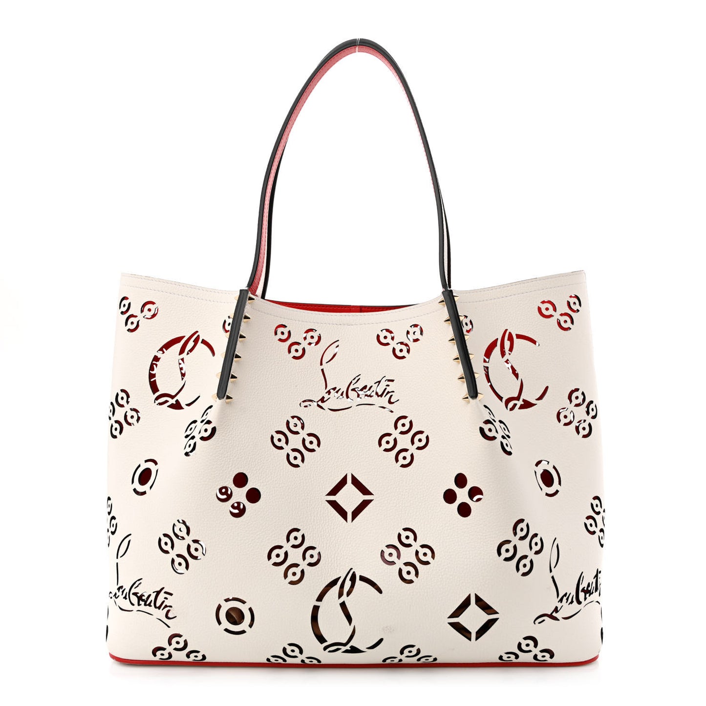 Calfskin Perforated Large Loubinthesky Cabarock Spikes Tote Snow
