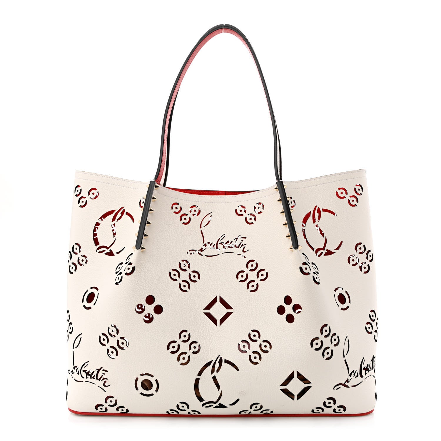 Christian Louboutin Calfskin Perforated Large Loubinthesky Cabarock Spikes Tote Snow 1 of 9