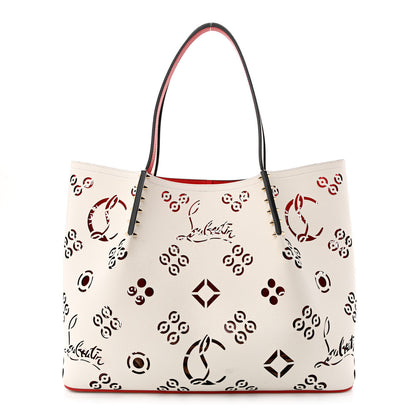 Christian Louboutin Calfskin Perforated Large Loubinthesky Cabarock Spikes Tote Snow 1 of 9