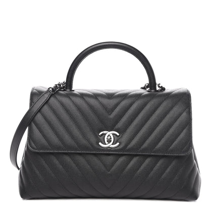 Chanel Caviar Chevron Quilted Medium Coco Handle Flap Black 1 of 13
