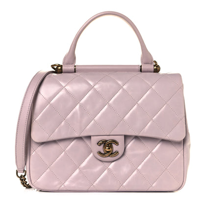 Chanel Glazed Calfskin Quilted Medium Gold Bar Top Handle Flap Light Pink 1 of 8