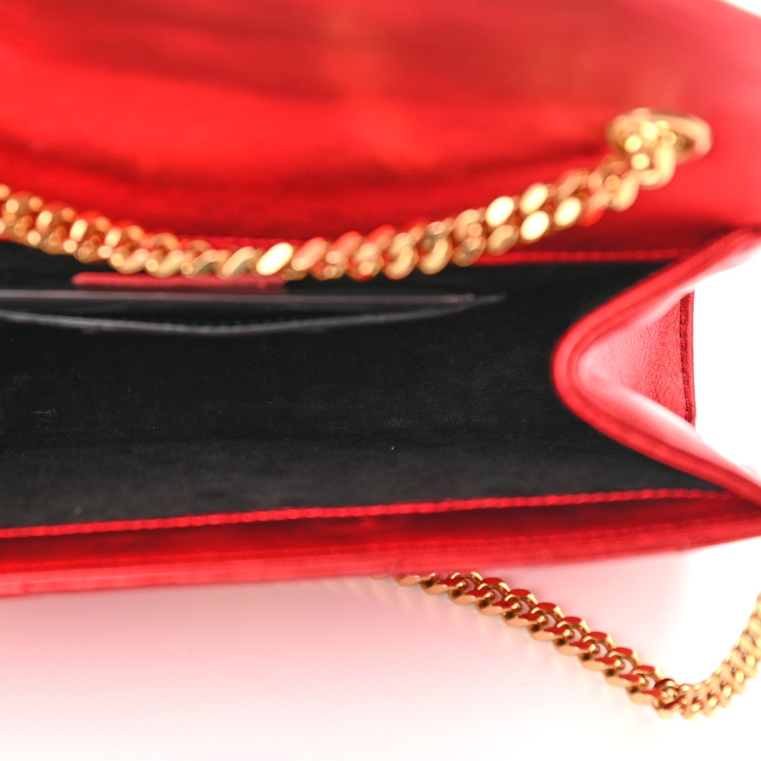 Saint Laurent Metallic Matelasse Chevron Small Monogram Chain Shoulder Bag Red 5 of 8