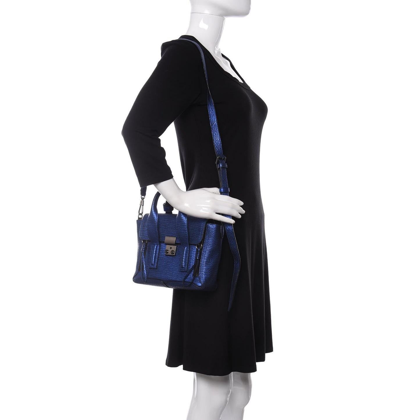 Metallic Textured Calfskin Mini Pashli Satchel Electric Blue