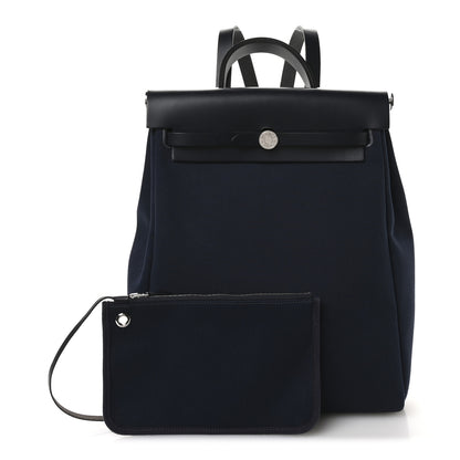 Hermes Military Toile Vache Hunter Herbag a Dos Zip Retourne Backpack Bleu Marine Bleu Indigo 3 of 11