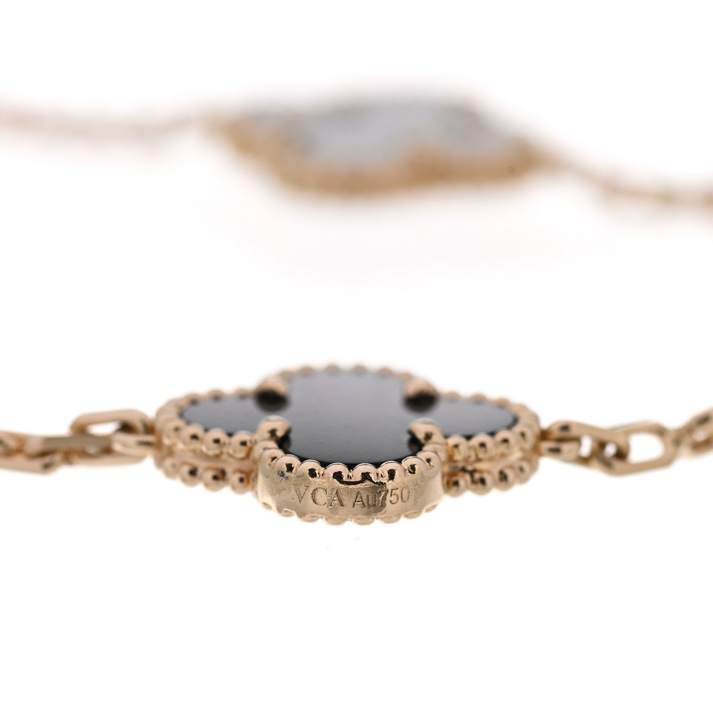 18K Yellow Gold Black Onyx 5 Motifs Vintage Alhambra Bracelet