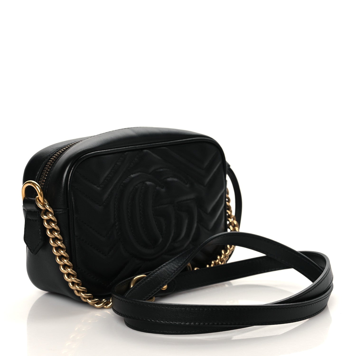 Gucci Calfskin Matelasse Mini GG Marmont Chain Shoulder Bag Black 3 of 11