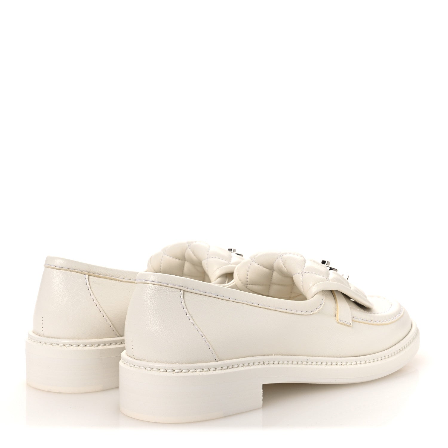Chanel Shiny Lambskin Quilted CC Turnlock Loafers 37.5 White 5 of 12