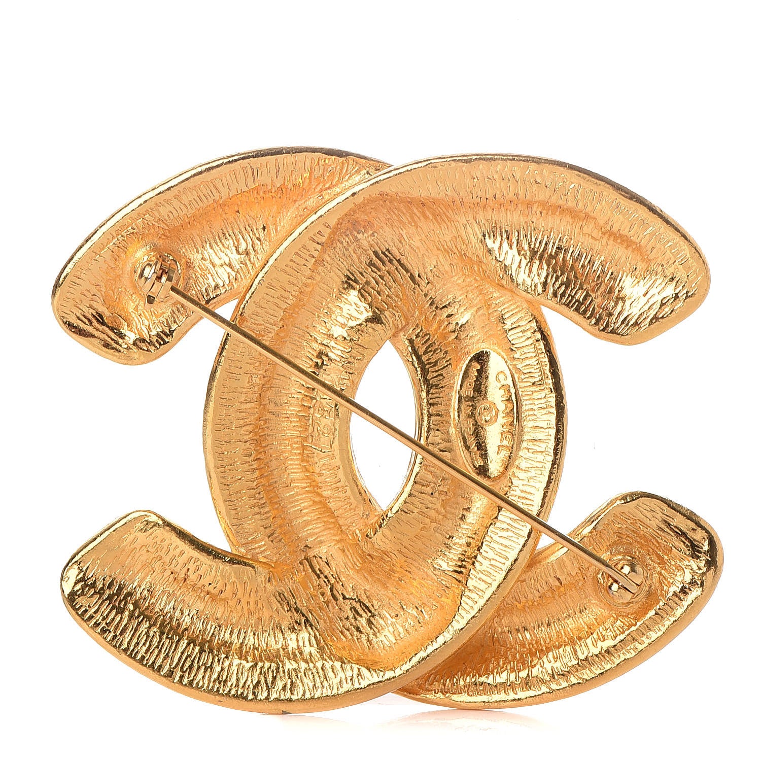 Chanel Metal Quilted Large CC Brooch Gold 3 of 4