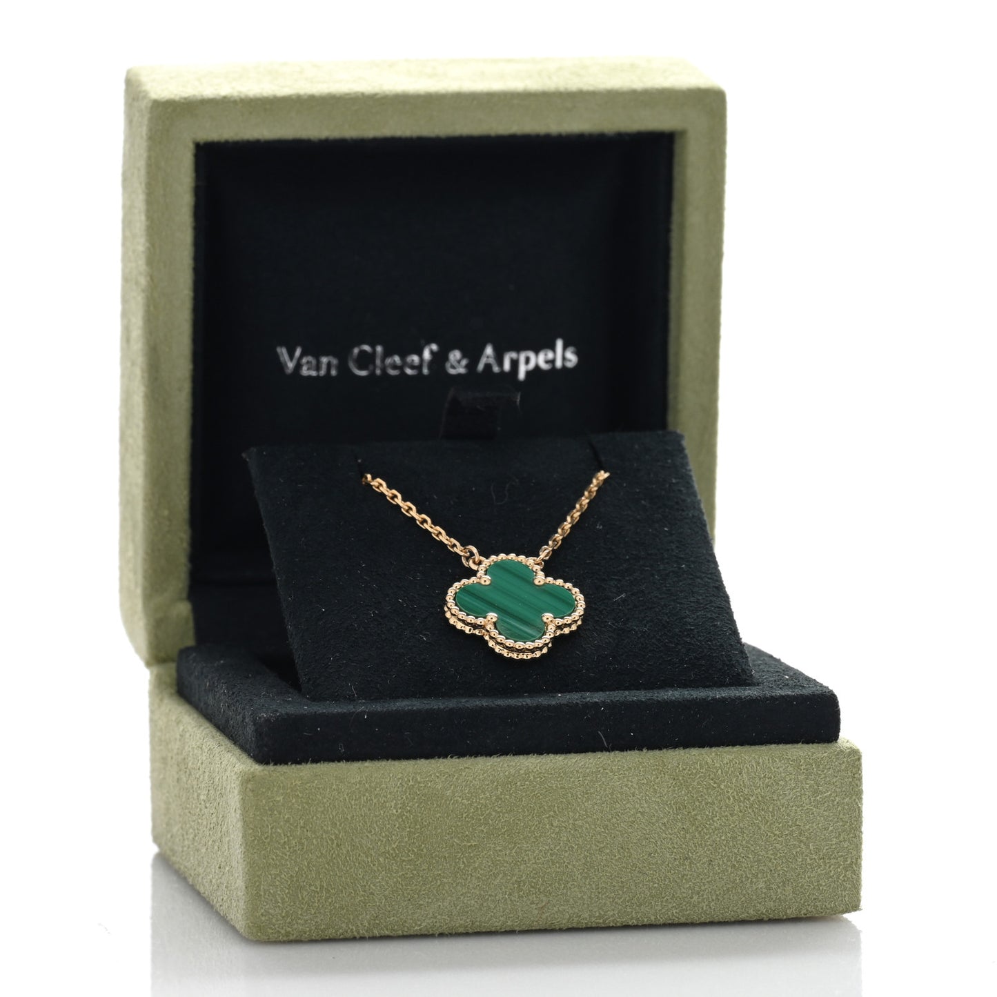 18K Yellow Gold Malachite Vintage Alhambra Pendant Necklace