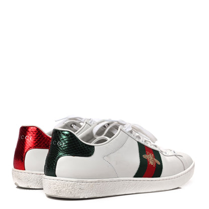 Gucci Calfskin Ayers Bee Embroidered Womens Ace Sneakers 38 White Green 4 of 9