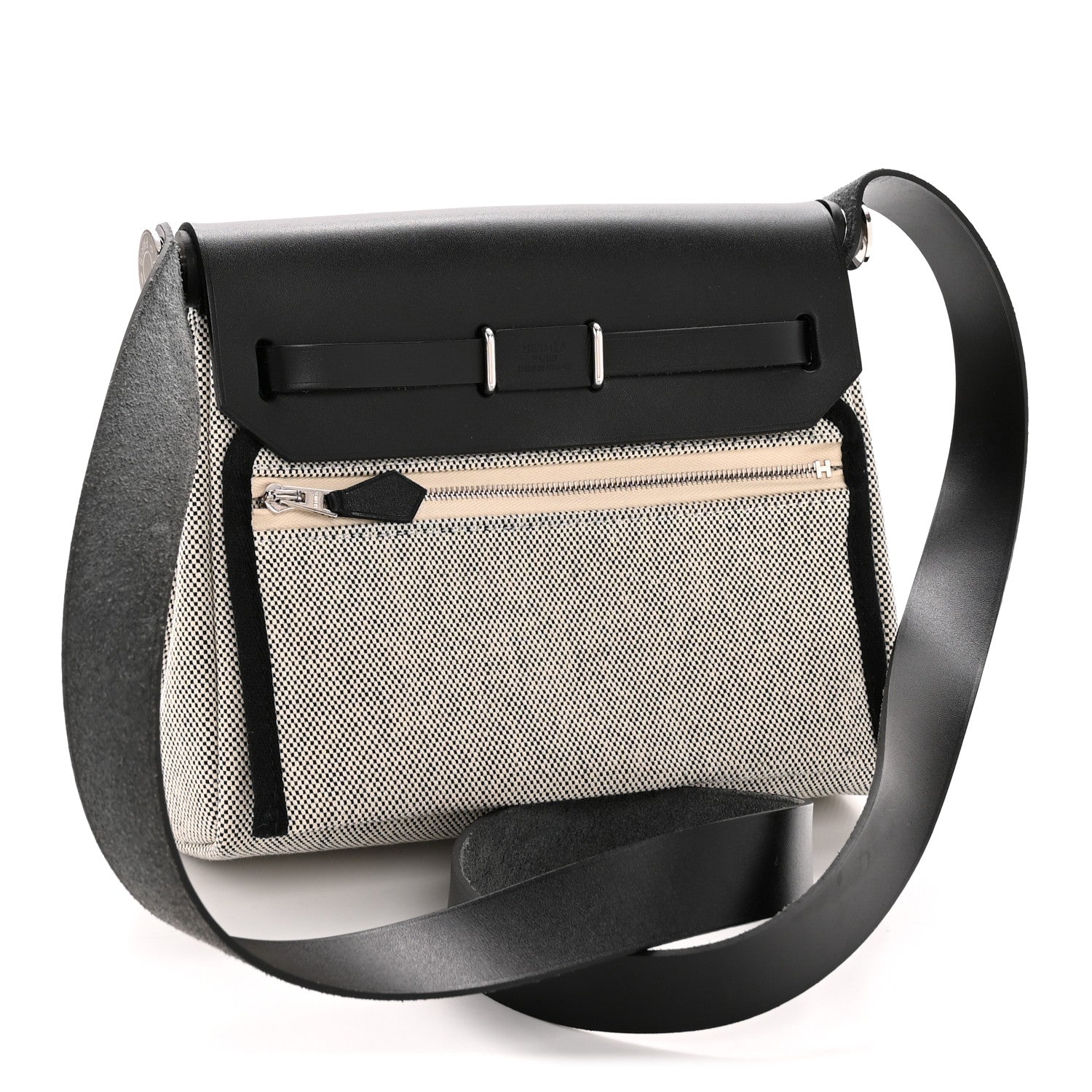 Hermes Military Toile Vache Hunter Herbag Zip Retourne 20 Ecru Black 3 of 11
