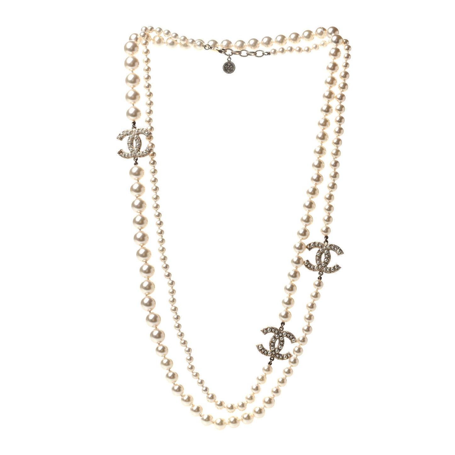Graduated Pearl CC Long Necklace Gold