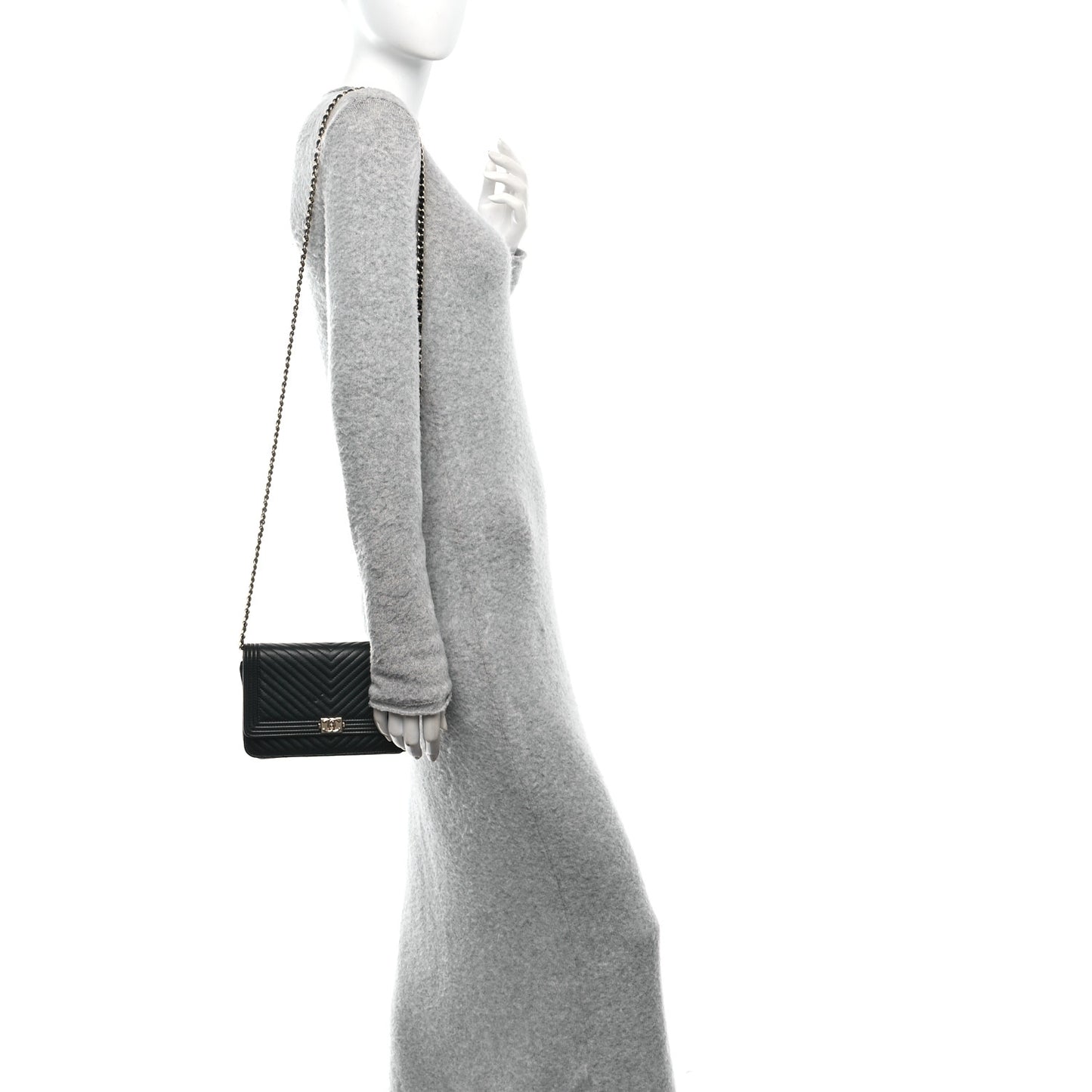 Calfskin Chevron Boy Wallet On Chain WOC Black