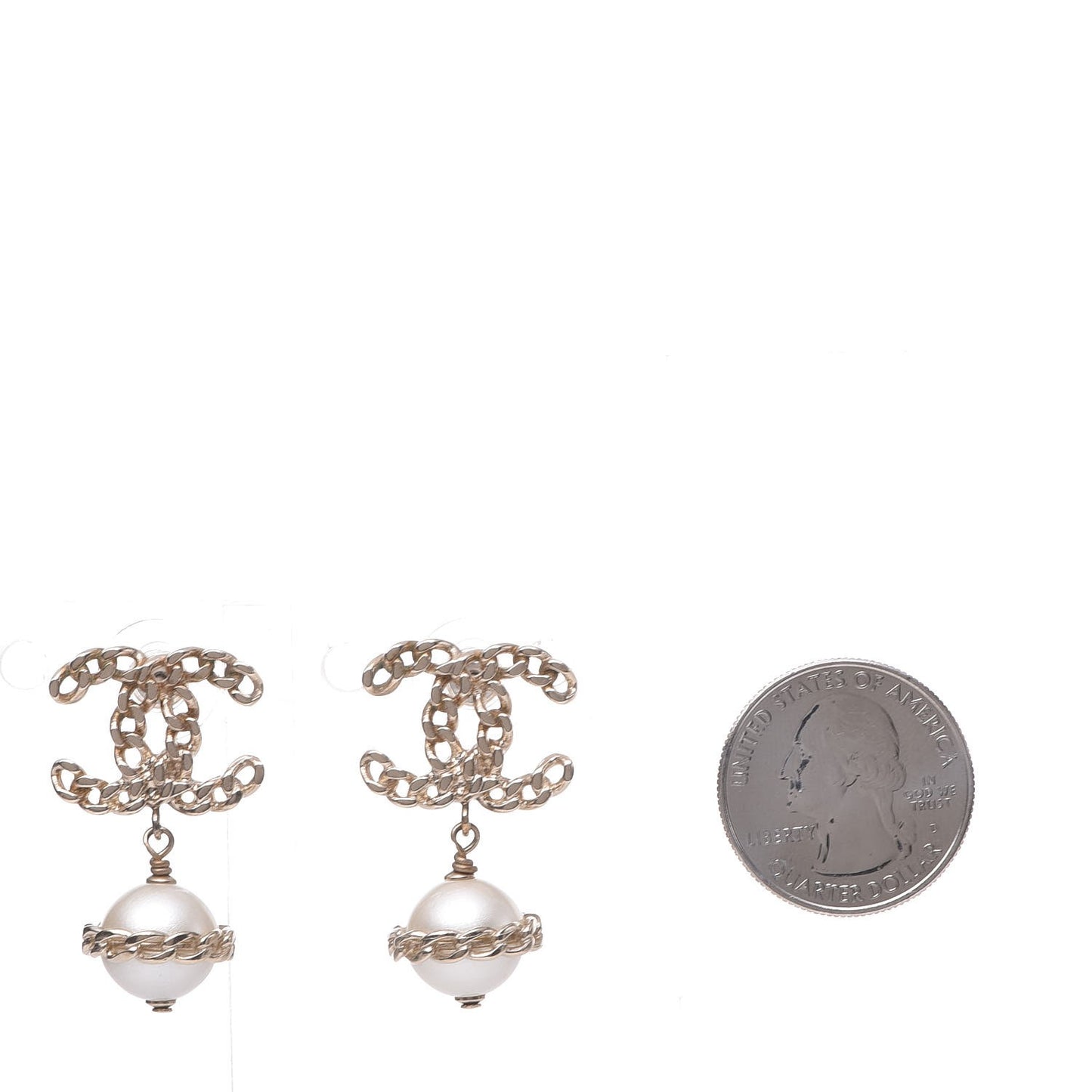 Chain Pearl CC Drop Earrings Gold