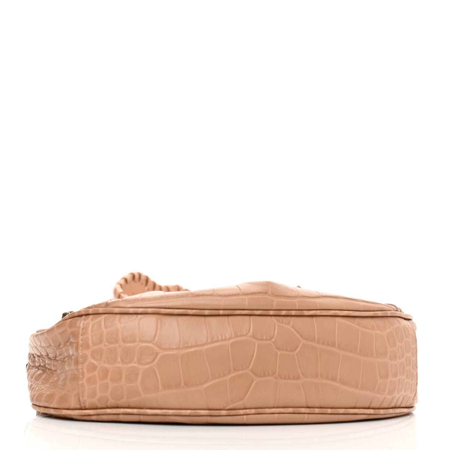 Extra Supple Calfskin Crocodile Embossed Le Cagole Shoulder Bag XS Nude Beige
