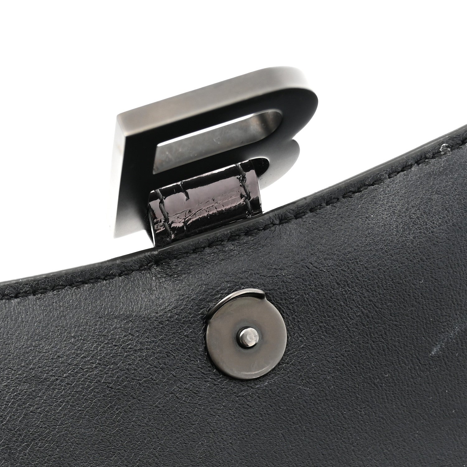 Balenciaga Shiny Metallic Calfskin Crocodile Embossed Hourglass Chain Bag Gunmetal 10 of 10