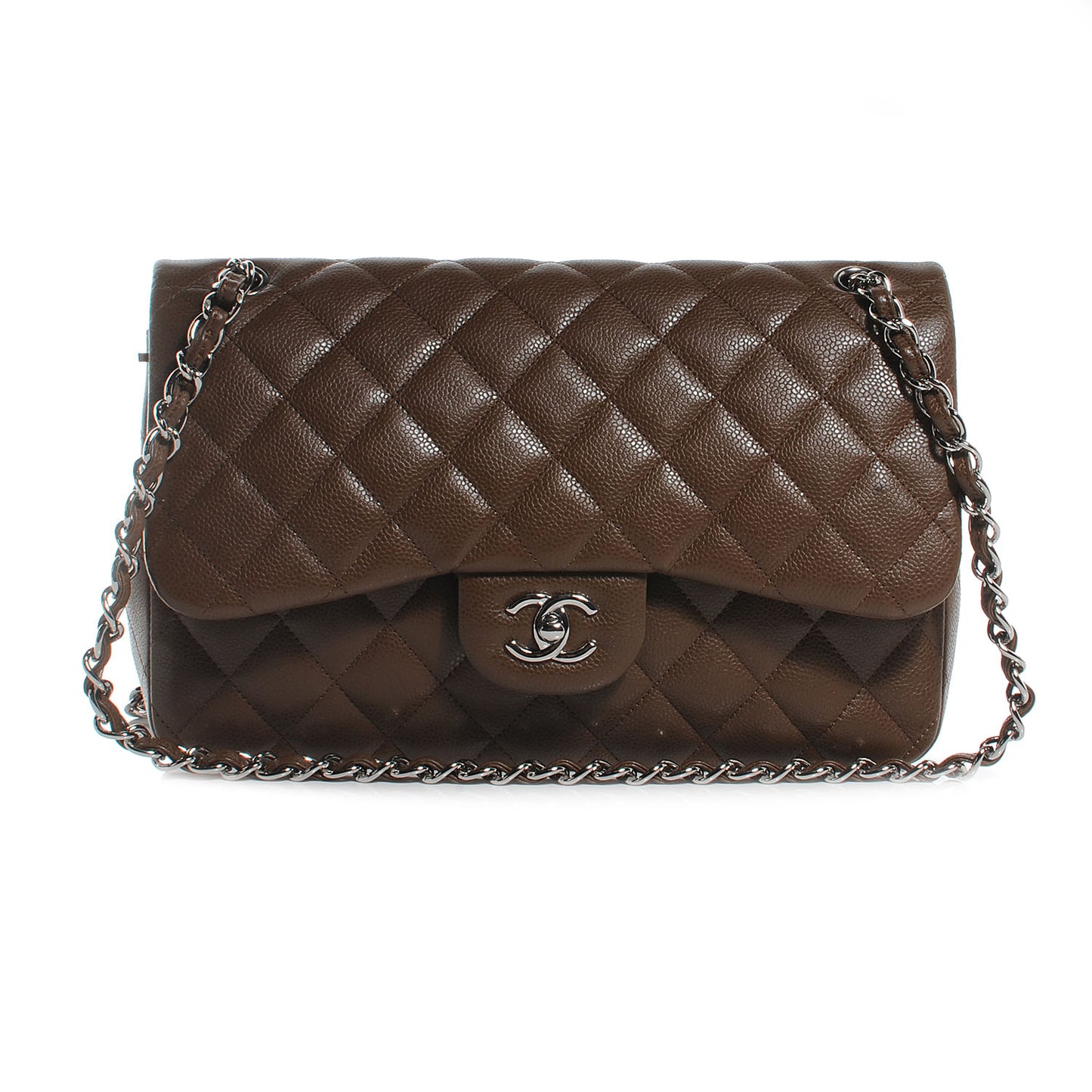Caviar Quilted Jumbo Double Flap Brown