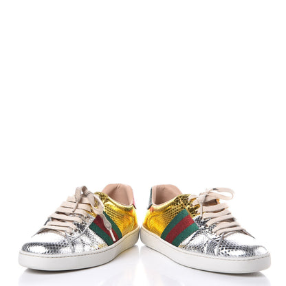Gucci Metallic Ayers Web New Ace Sneakers 8 Gold Silver 6 of 15