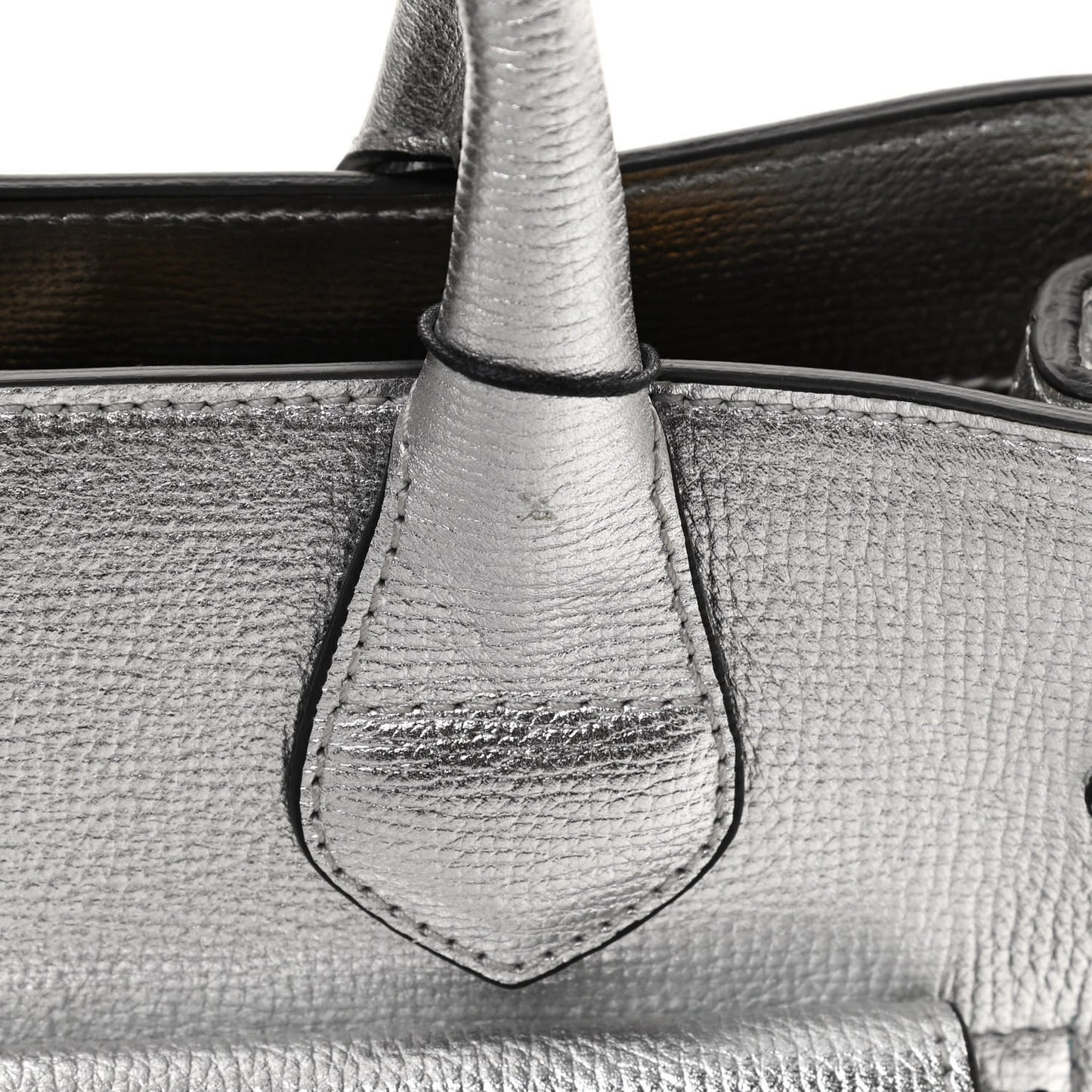 Metallic Calfskin Broguing Medium Banner Tote Silver