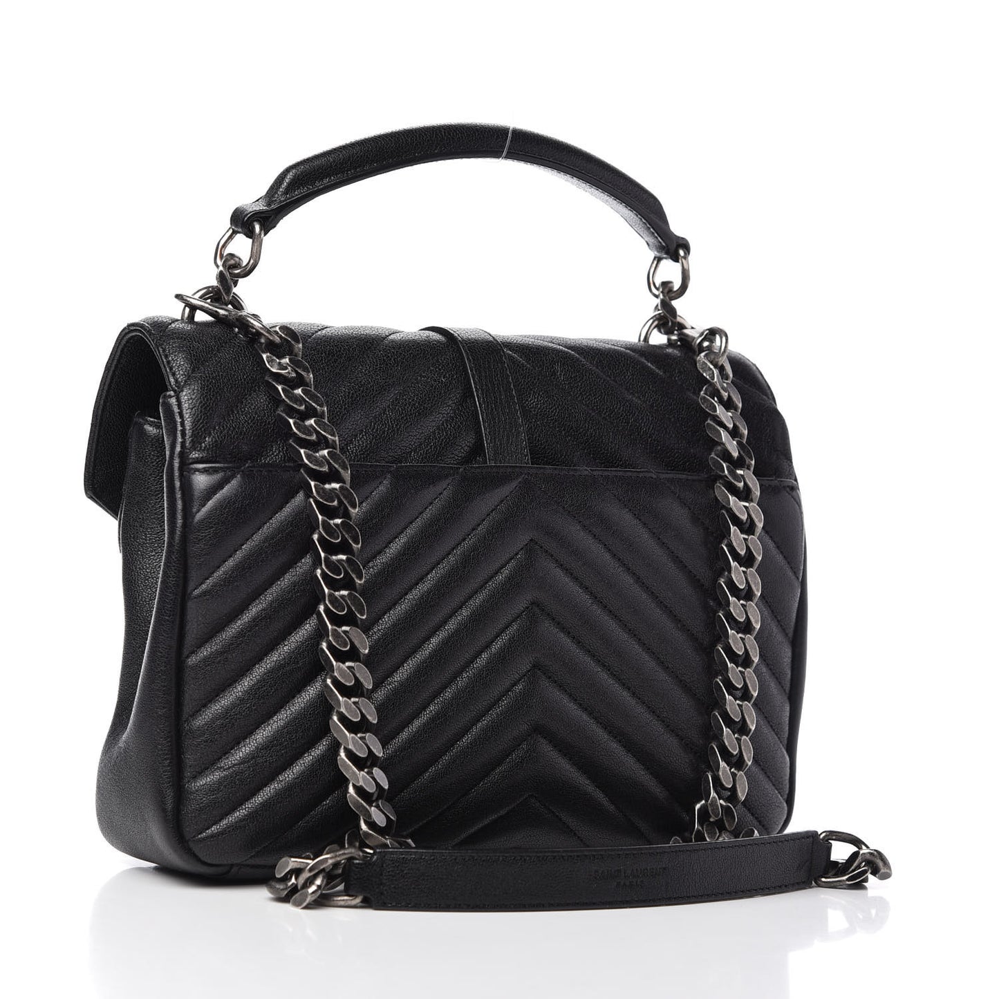 Sheepskin Matelasse Chevron Monogram Medium College Bag Black
