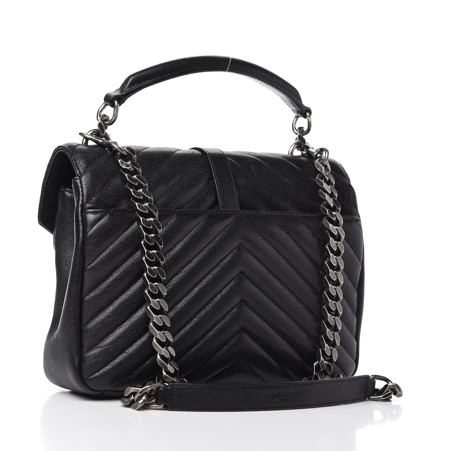 Saint Laurent Sheepskin Matelasse Chevron Monogram Medium College Bag Black 2 of 5