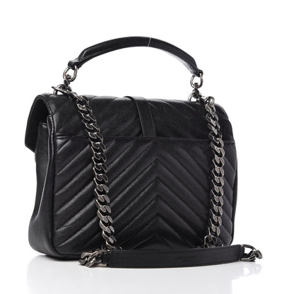 Saint Laurent Sheepskin Matelasse Chevron Monogram Medium College Bag Black 2 of 5