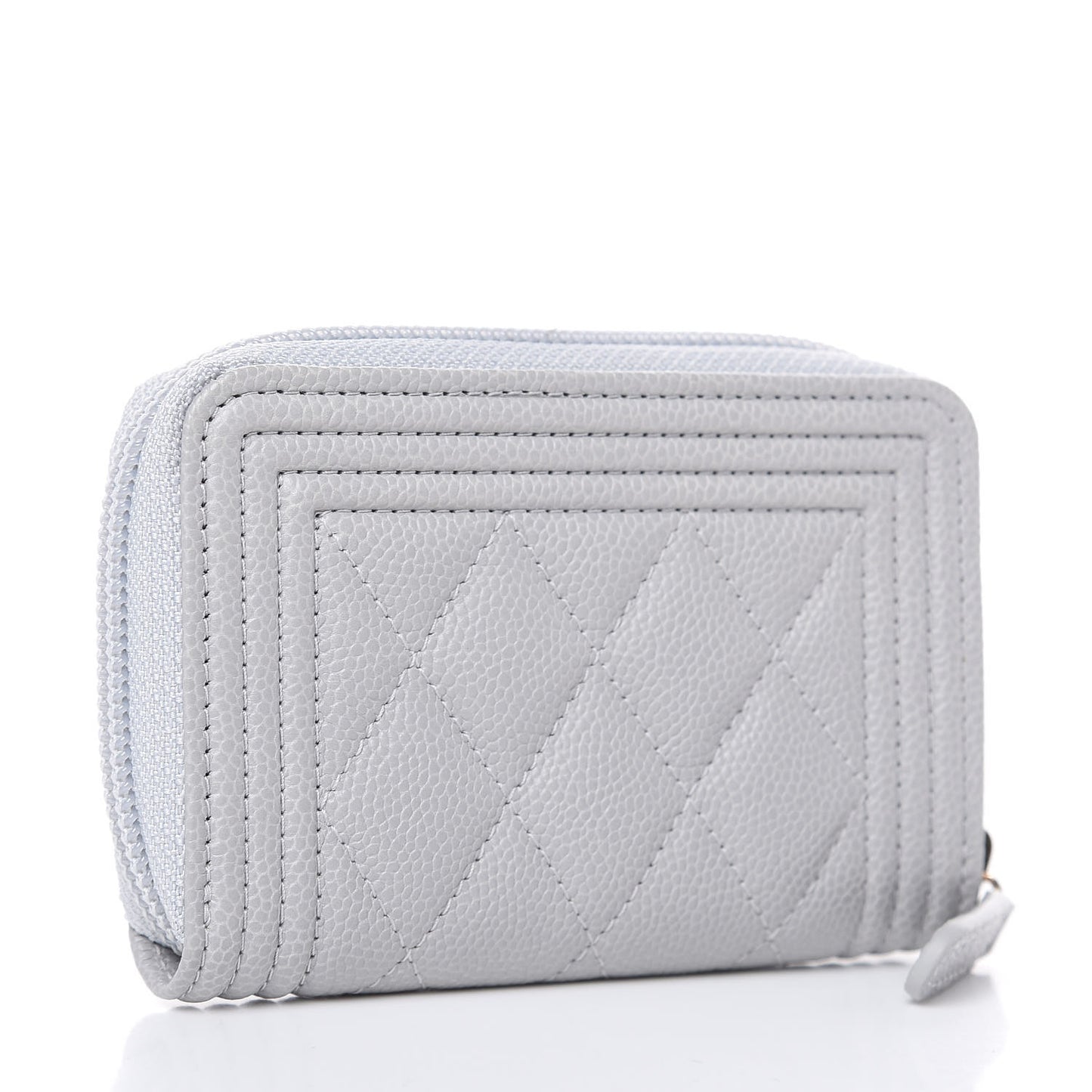 Caviar Quilted Boy Zip Around Coin Purse Wallet Grey