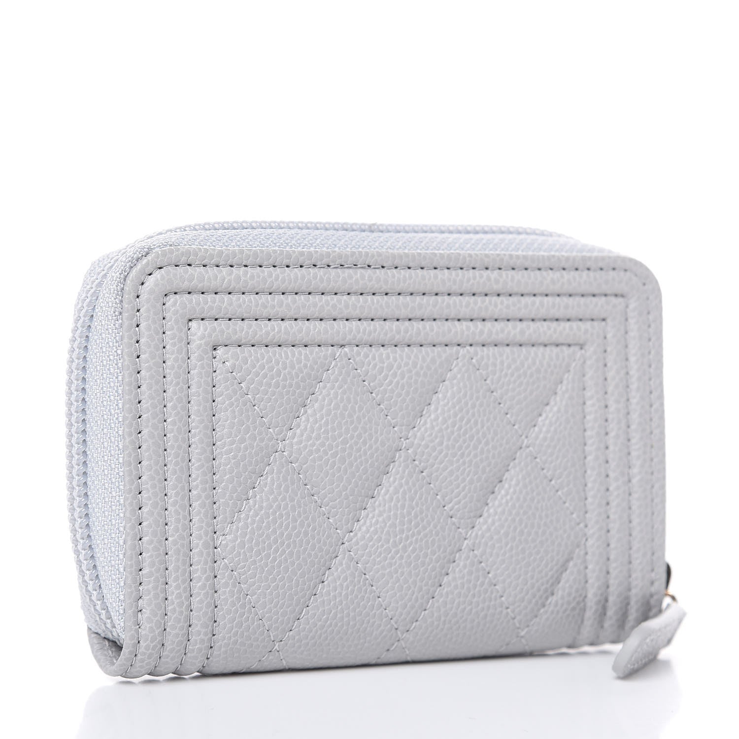 Chanel Caviar Quilted Boy Zip Around Coin Purse Wallet Grey 3 of 8
