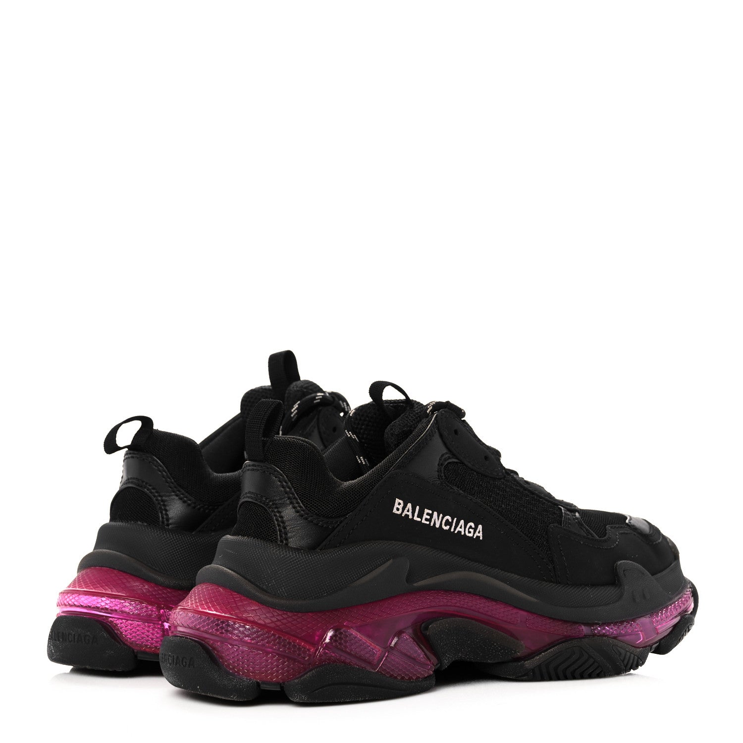 Balenciaga Fabric Mesh Clear Sole Womens Triple S Sneakers 38 Black Pink Neon 4 of 7