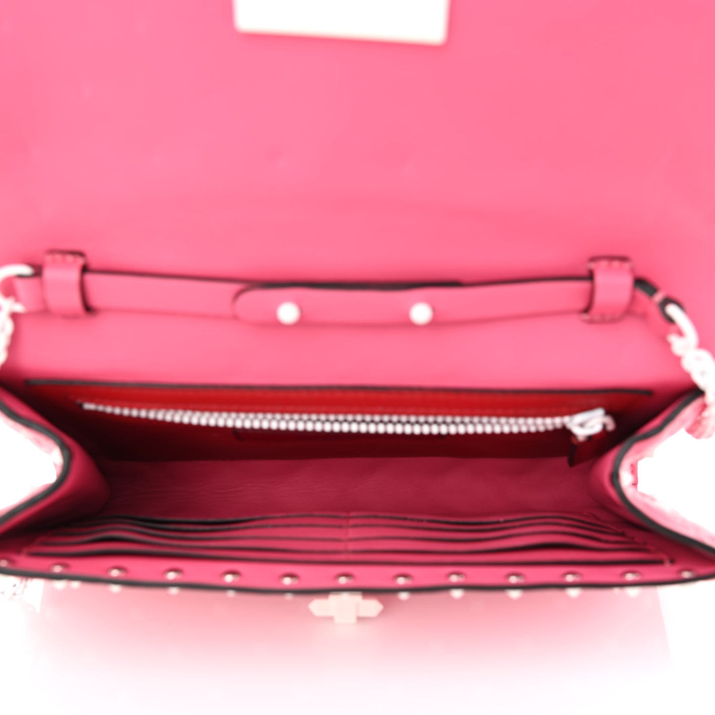 Lambskin Free Rockstud Spike Wallet On Chain Shadow Pink