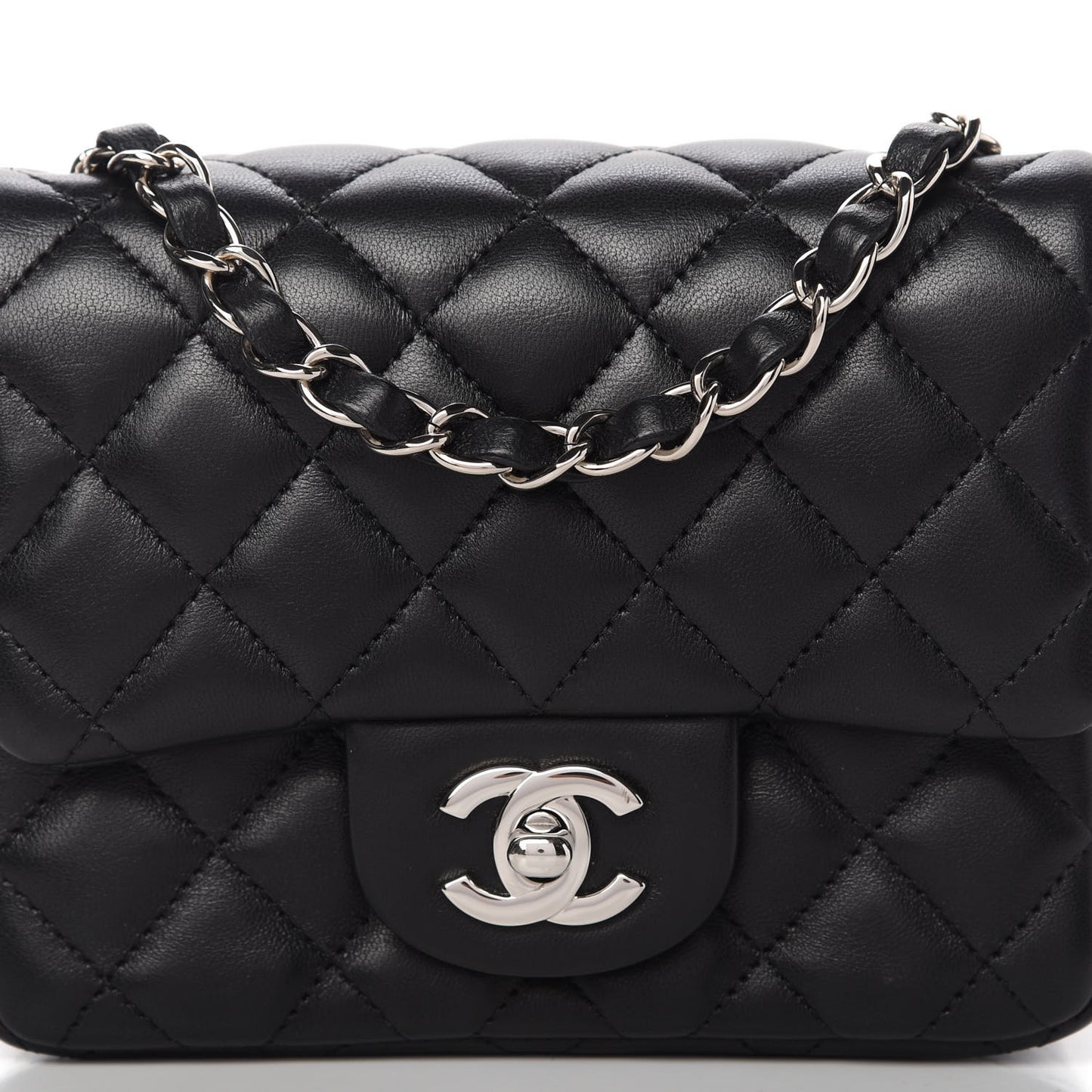 Lambskin Quilted Mini Square Flap Black