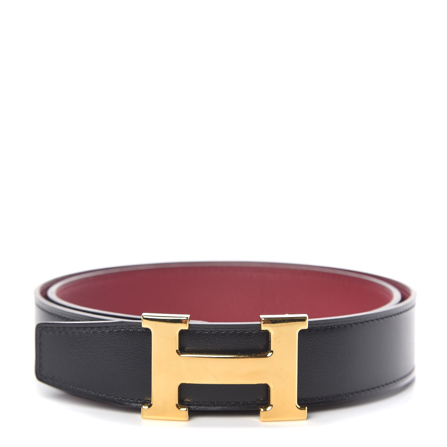 Hermes Box Togo 32mm H Belt 85 Black Rouge Grenat 1 of 6