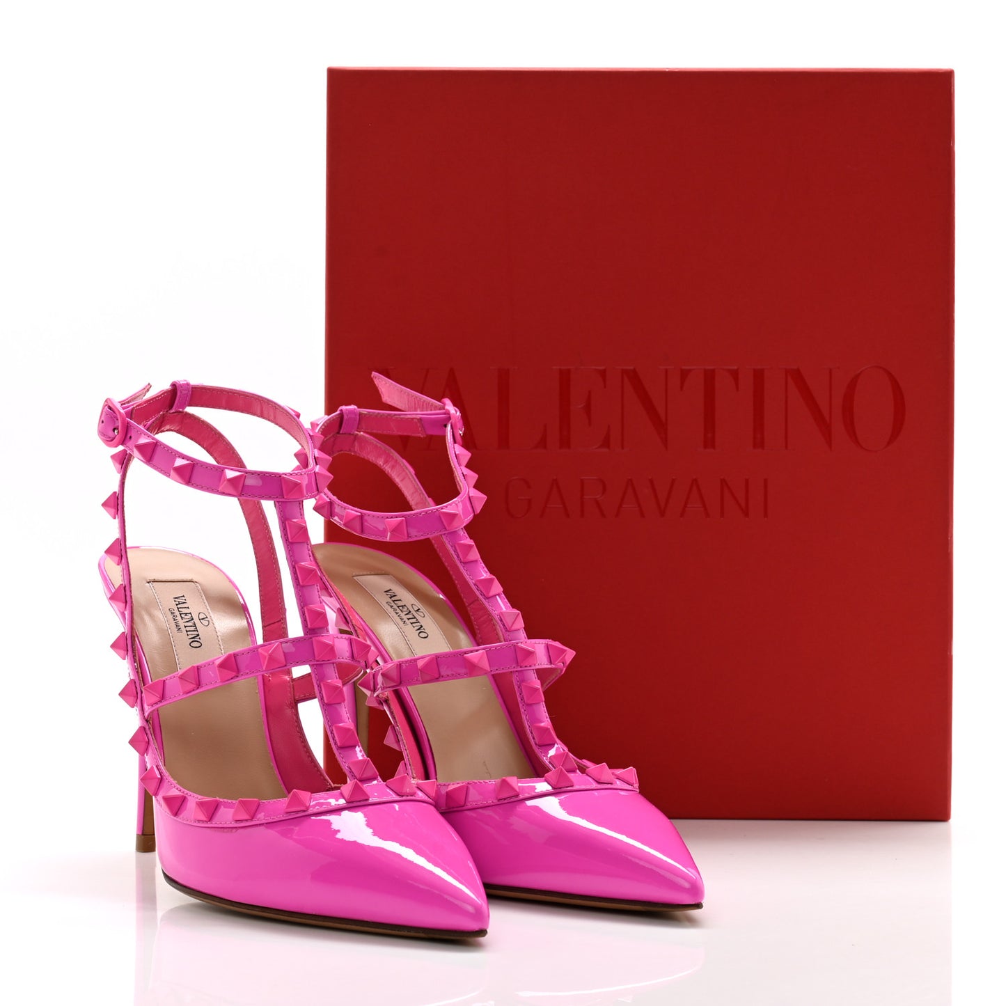 Patent Lacquer Monochrome Rockstud Ankle Strap 100mm Pumps 39 Pink PP